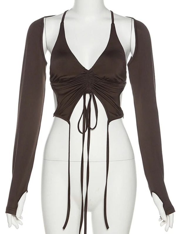 Mocha Ruched Tie-Up Top: Perfect for Spring Outfits & Date Night Looks