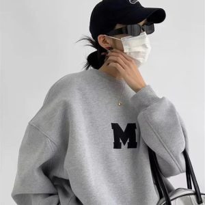 Monochrome Varsity M Oversized Sweatshirt: Trendy Outfit Ideas & Styles