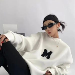 Monochrome Varsity M Oversized Sweatshirt: Trendy Outfit Ideas & Styles