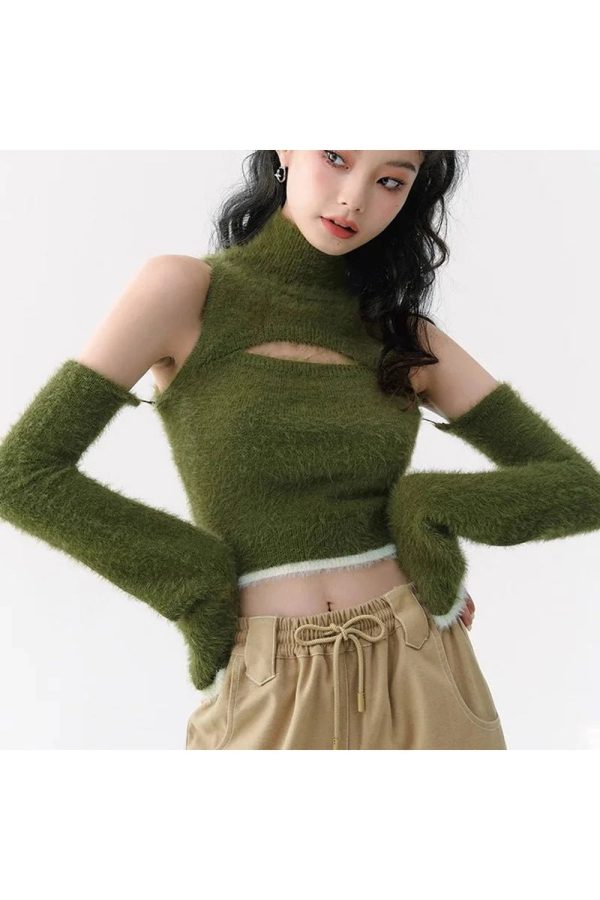 Mossy Cutout Fuzzy Crop Top - Cute 2000s Outfits & Y2K Fashion Inspiration