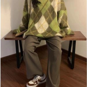 Mossy Plaid Oversized Sweater: Perfect for Spring Outfits & Casual Looks