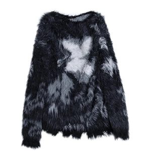 Nebula Fuzz Distressed Sweater - Y2K Fashion, 2000s Outfit Inspiration