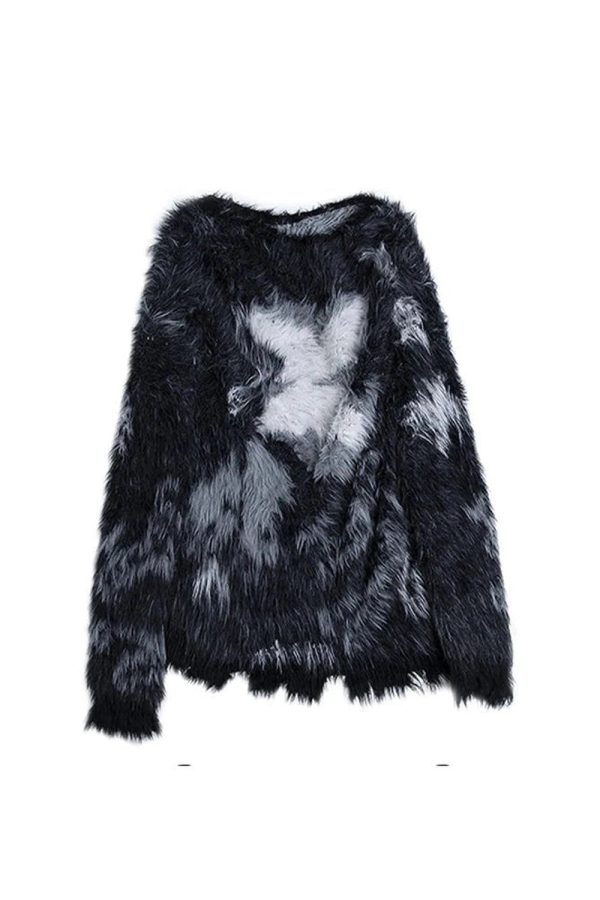 Nebula Fuzz Distressed Sweater - Y2K Fashion, 2000s Outfit Inspiration