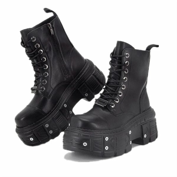 Neo-Punk Platform Combat Boots: Perfect for Concerts, Casual Outfits