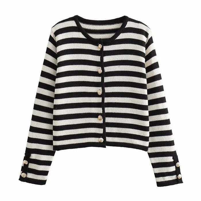 Old Money Striped Cardigan - Y2K Fashion, Cute 2000s Outfits, McBling Style