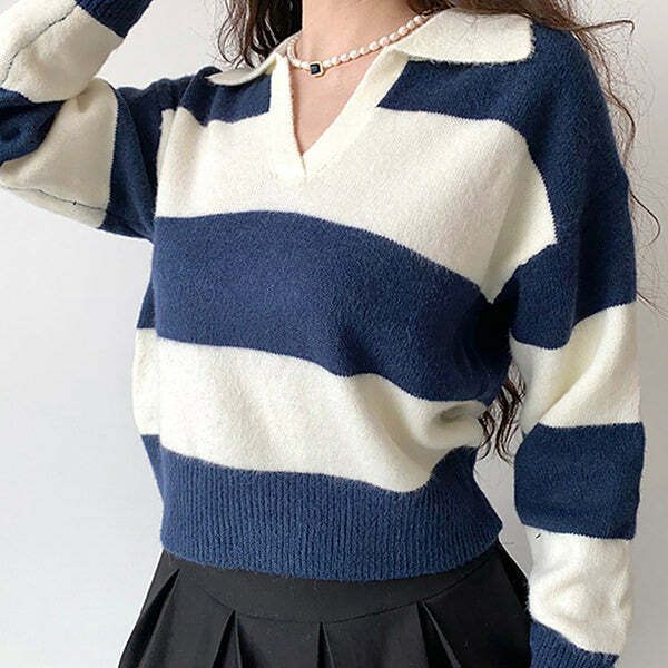 Old Money Striped Pullover - Y2K Fashion, Cute 2000s Outfits, McBling Style