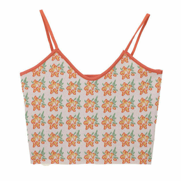 Orange Flower Knit Tank: Perfect for Spring Outfits & Casual Looks