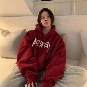 Oversized Maroon Graphic Hoodie - Y2K Fashion, Cute 2000s Outfits, McBling