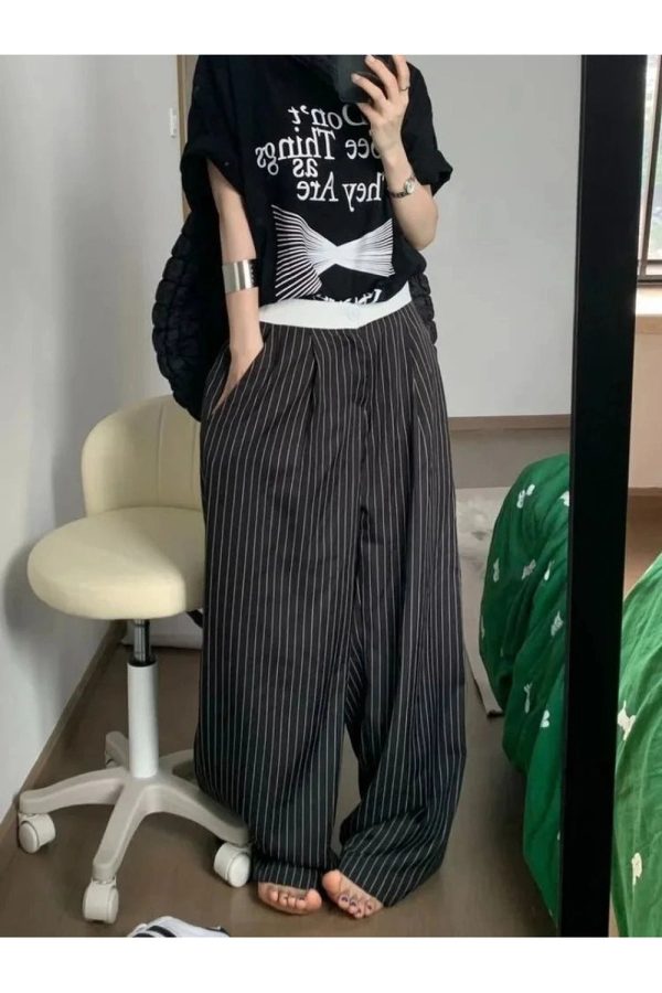 Oversized Striped Palazzo Pants - Cute 2000s Outfits & Y2K Fashion