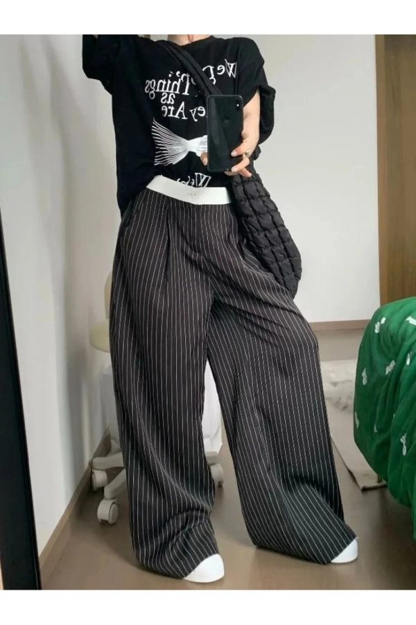 Oversized Striped Palazzo Pants - Cute 2000s Outfits & Y2K Fashion