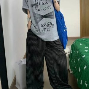 Oversized Striped Palazzo Pants - Cute 2000s Outfits & Y2K Fashion