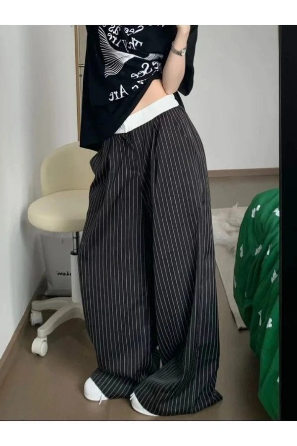 Oversized Striped Palazzo Pants - Cute 2000s Outfits & Y2K Fashion