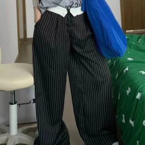 Oversized Striped Palazzo Pants - Cute 2000s Outfits & Y2K Fashion