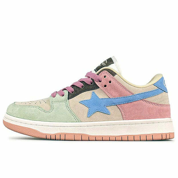 Pastel Color Block Star Sneakers for Trendy Spring Outfits & Concerts