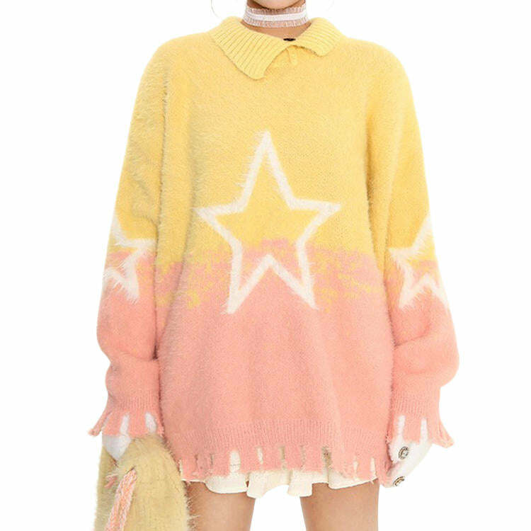 Pastel Knit Sweater with Star Design - Perfect for Spring Outfits & Casual Looks