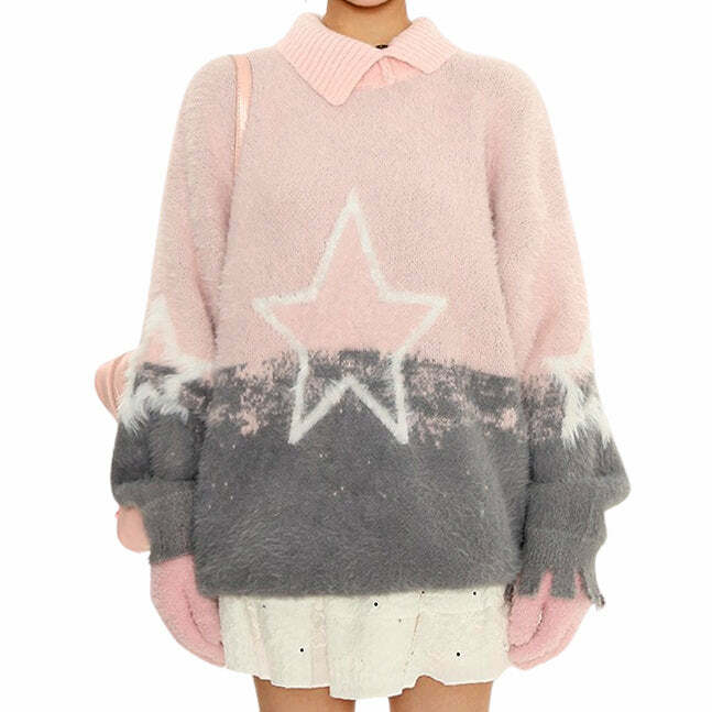 Pastel Knit Sweater with Star Design - Perfect for Spring Outfits & Casual Looks