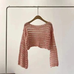 Pastel Open-Knit Cropped Sweater: Perfect for Spring Outfits & Concerts