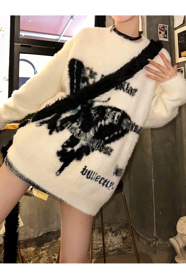 Phantom Print Fuzzy Sweater: Perfect for Spring Outfits & Concert Looks