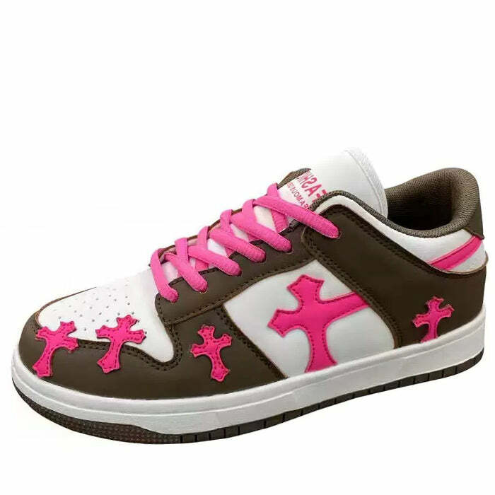 Pink & Brown Cross Sneakers: Perfect for Spring Outfits & Concert Looks