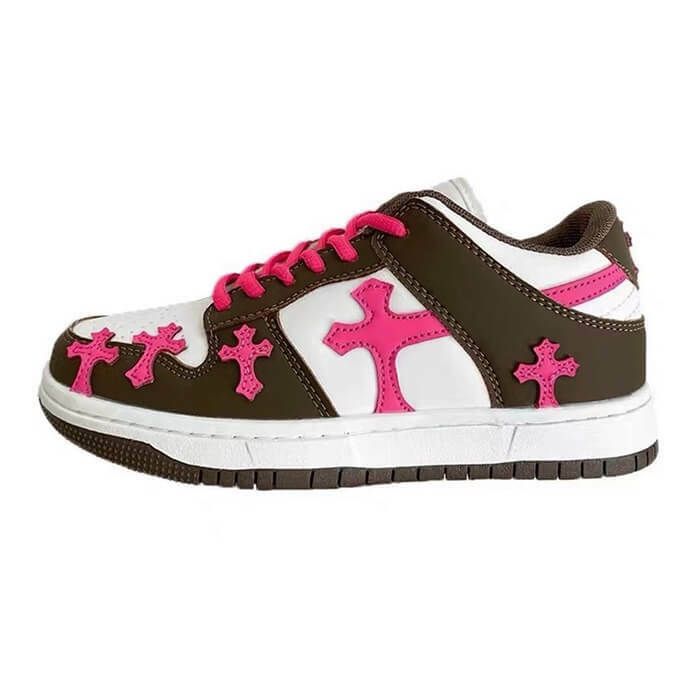 Pink & Brown Cross Sneakers: Perfect for Spring Outfits & Concert Looks