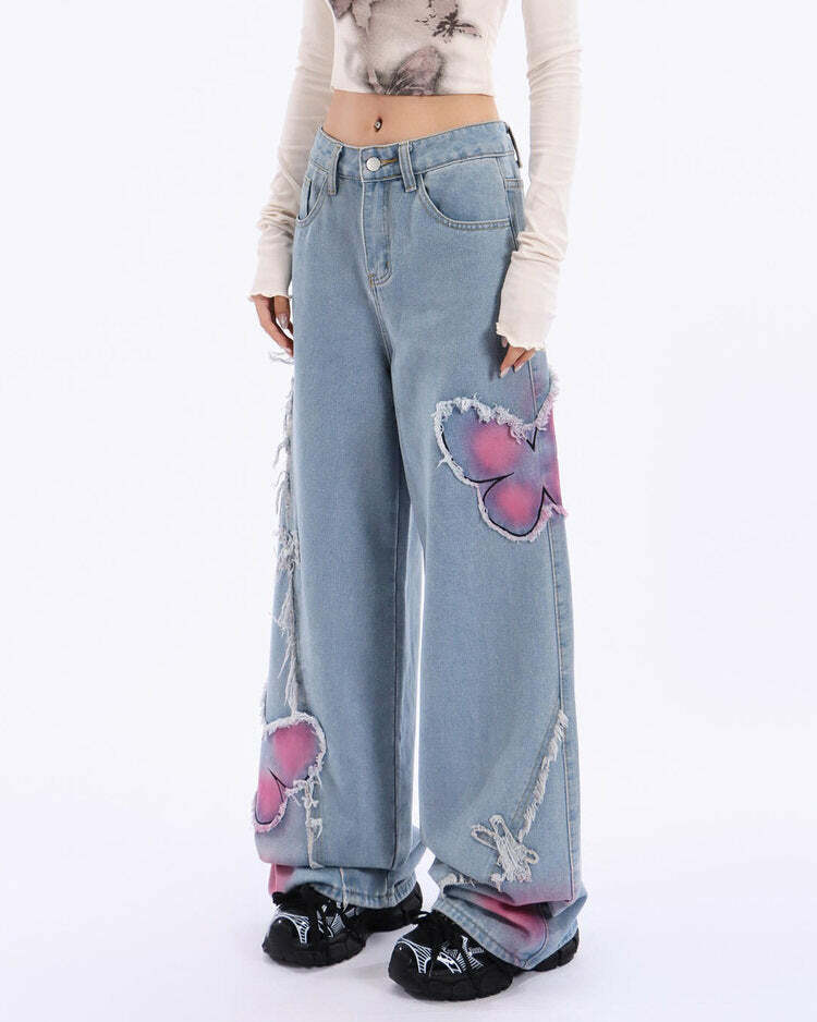 Pink Butterfly Wide Leg Jeans: Trendy Outfit Ideas for Every Occasion