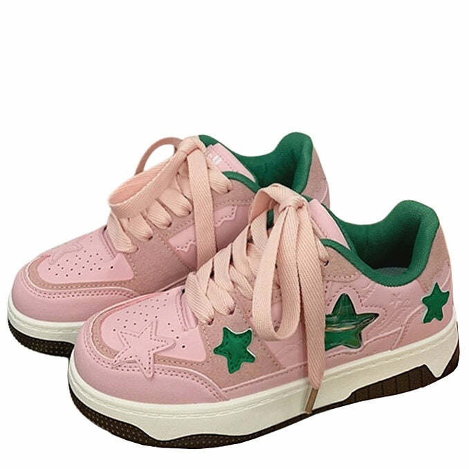 Pink & Green Aesthetic Star Sneakers: Perfect for Spring Outfits & Concerts