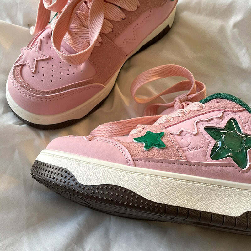 Pink & Green Aesthetic Star Sneakers: Perfect for Spring Outfits & Concerts