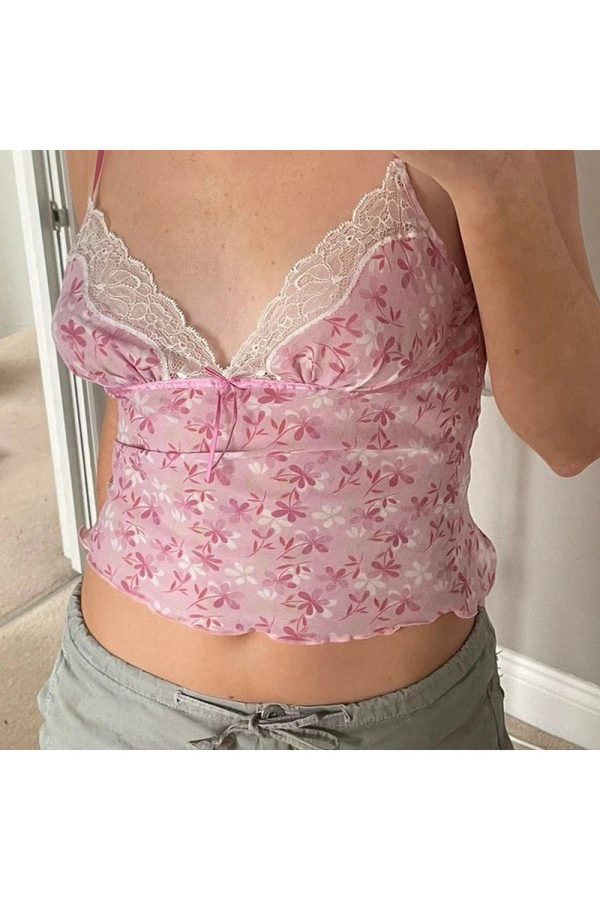 Pink Petal Lace Trim Top - Cute 2000s Outfits & Y2K Fashion Inspiration