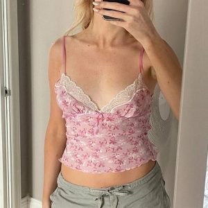 Pink Petal Lace Trim Top - Cute 2000s Outfits & Y2K Fashion Inspiration