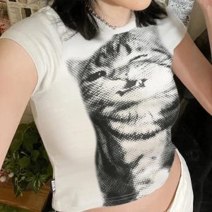 Pixelated Cat Graphic Crop Top: Trendy Outfit Ideas for Every Occasion