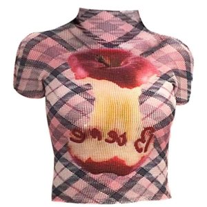 Plaid Applecore Mesh Crop Top - Cute 2000s Outfits & Y2K Fashion Inspiration