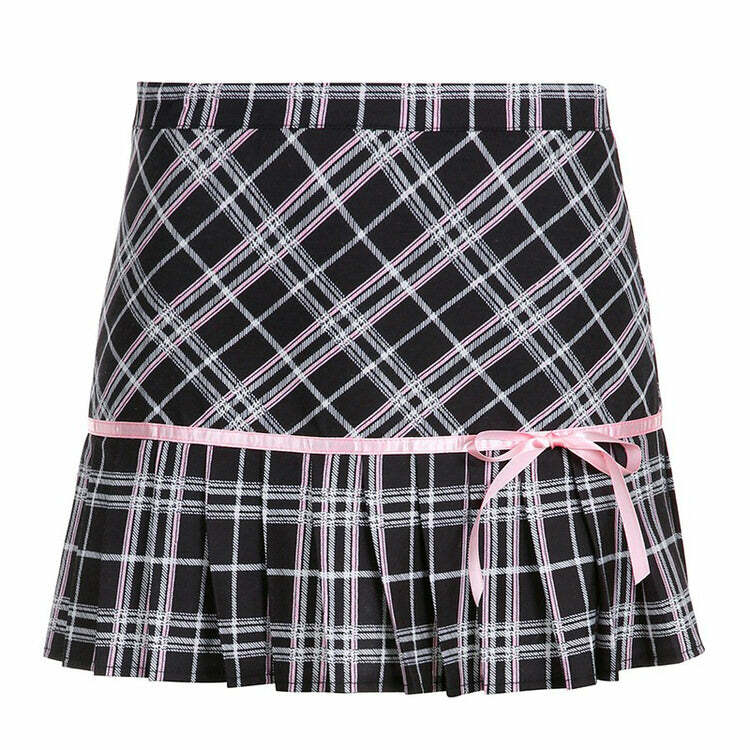 Plaid Coquette Ribbon Mini Skirt - Cute 2000s Outfits & Y2K Fashion