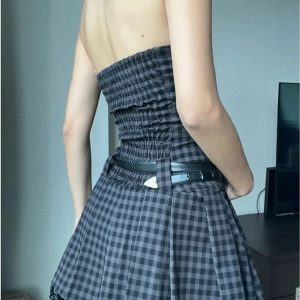 Plaid Strapless Skater Dress: Perfect for Spring Outfits & Date Nights