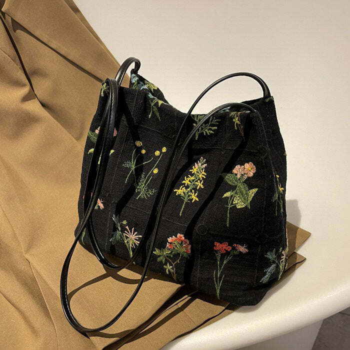 Plant Mom Aesthetic Flower Embroidery Bag | Cute 2000s Outfits & Y2k Fashion