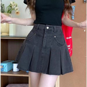 Pleated High-Waisted Denim Skirt - Cute 2000s Outfits & Y2K Fashion