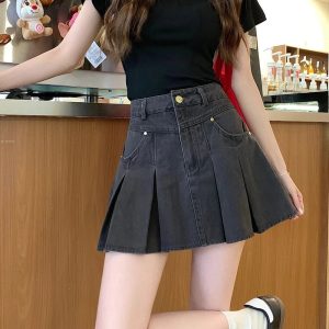 Pleated High-Waisted Denim Skirt - Cute 2000s Outfits & Y2K Fashion