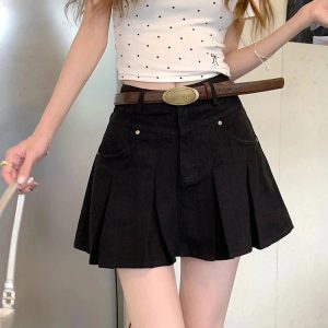 Pleated High-Waisted Denim Skirt - Cute 2000s Outfits & Y2K Fashion