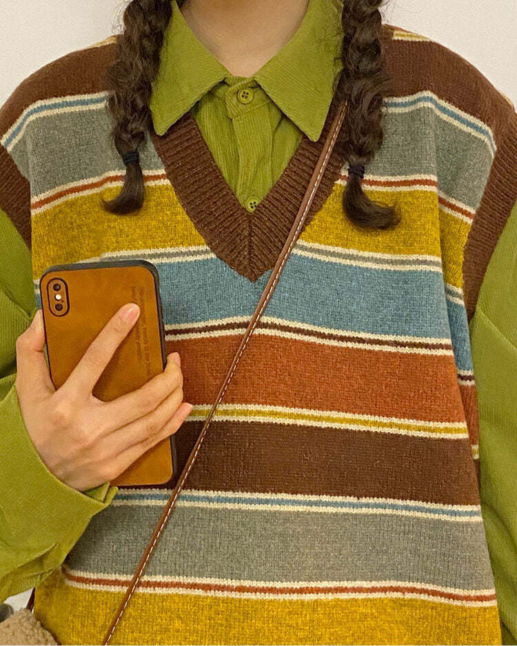 Prep School Striped Knit Vest - Cute 2000s Outfits & Y2K Fashion Inspiration