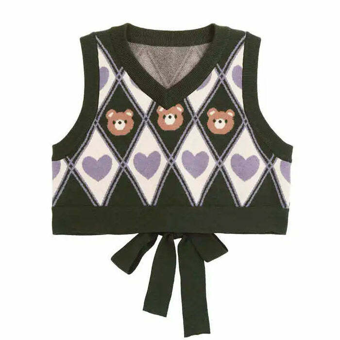 Preppy Bear Argyle Crop Vest: Trendy Outfit Ideas for Every Occasion