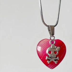 Punk Skull Heart Pendant Necklace - Edgy Outfit Ideas & Fashion Accessories