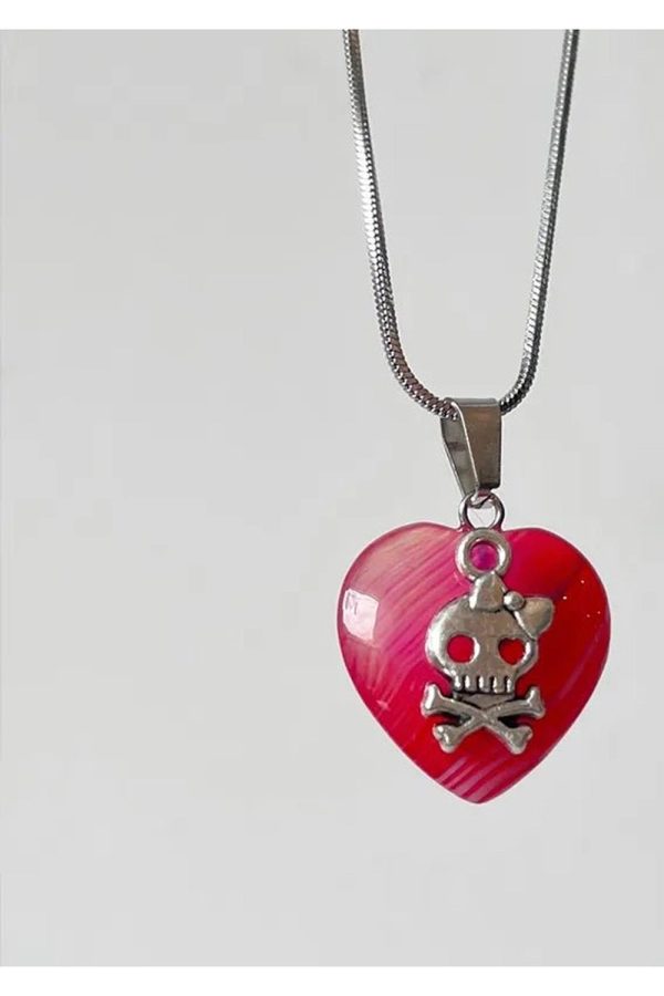 Punk Skull Heart Pendant Necklace - Edgy Outfit Ideas & Fashion Accessories