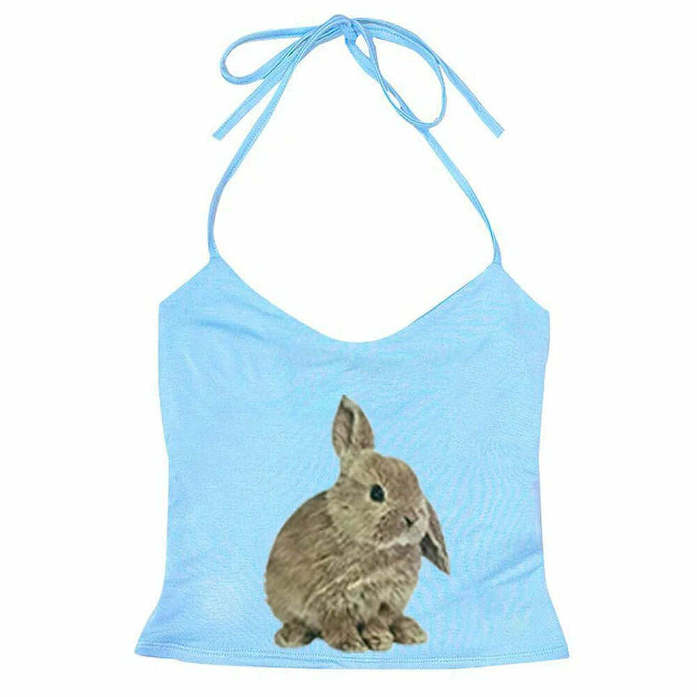 Rabbit Print Y2K Halter Top: Trendy Outfit Ideas for Spring & Beyond