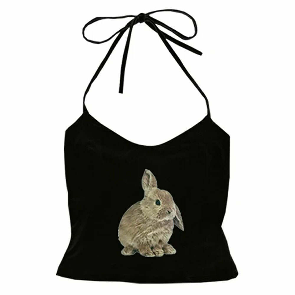 Rabbit Print Y2K Halter Top: Trendy Outfit Ideas for Spring & Beyond