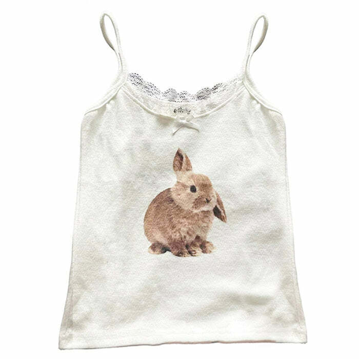 Rabbit Print Y2K Tank Top - Cute 2000s Outfits & Vintage Fashion Inspiration