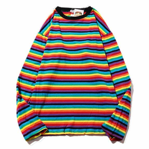 Rainbow Extra Long Sleeve Tee - Cute 2000s Outfits, Y2K Fashion Inspiration