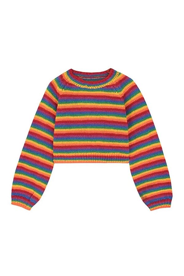 Rainbow Stripes Cropped Sweater - Cute 2000s Outfits & Y2K Fashion