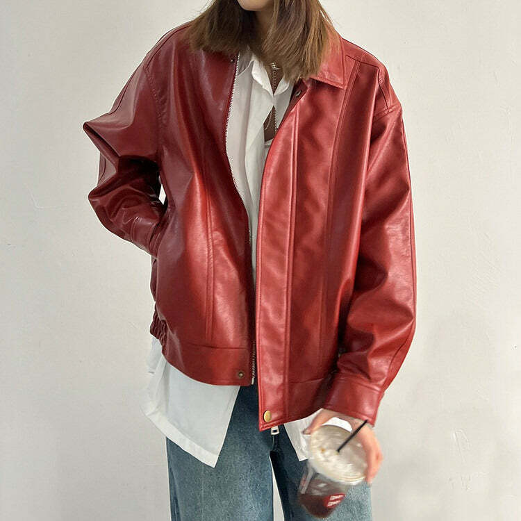 Red Grunge Leather Jacket: Perfect for Concerts, Casual Outfits