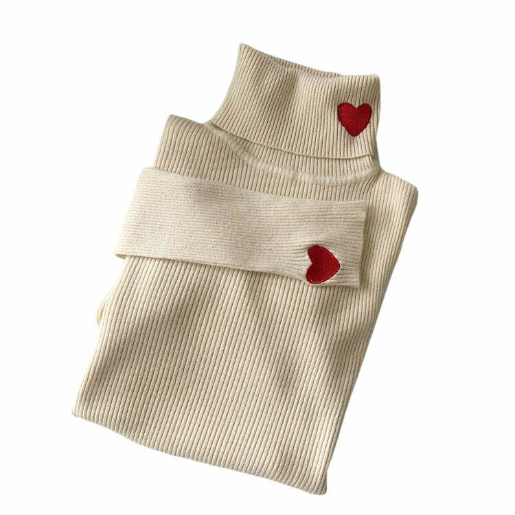 Red Heart Embroidery Turtleneck Jumper: Cute Outfit Ideas for Every Occasion