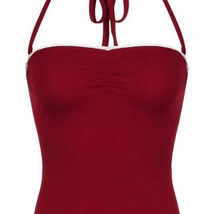 Red Lace-Trim Halter Top: Perfect for Concerts, Date Nights & Spring Outfits