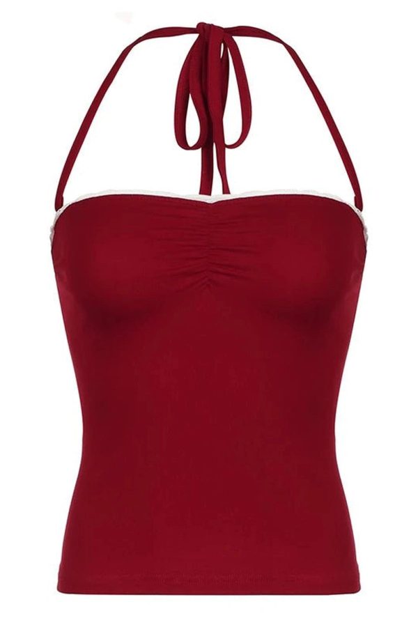 Red Lace-Trim Halter Top: Perfect for Concerts, Date Nights & Spring Outfits